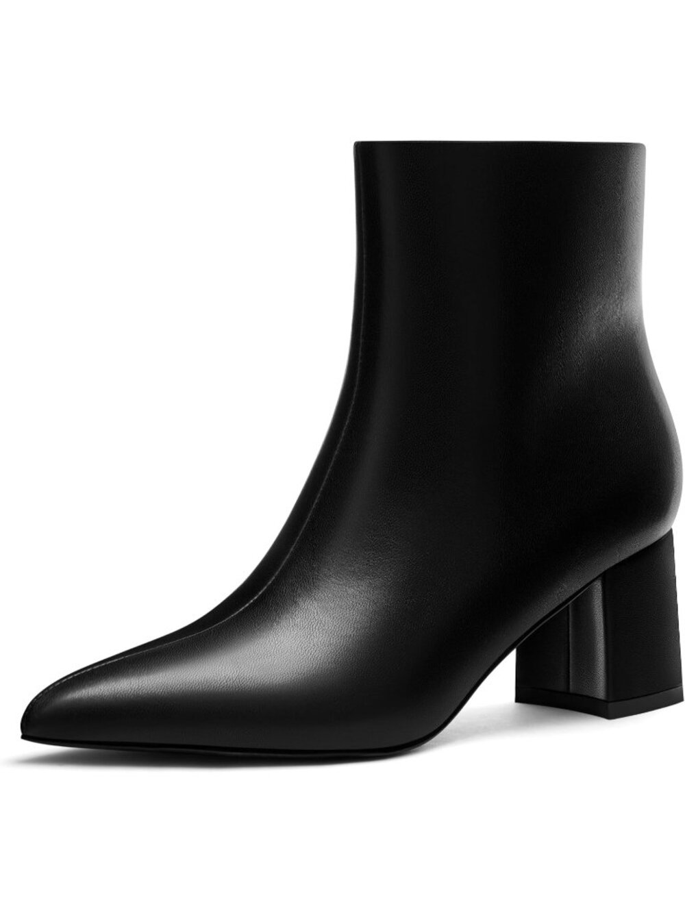 Women's Black Ankle Boots Pointed Toe Chunky Mid Block Low Heel Dress Booties